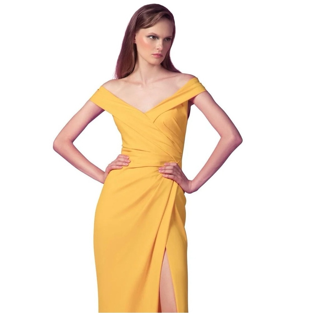 Edition Gemy Maalouf | Marigold Mustard Yellow Off Shoulder Evening Gown
